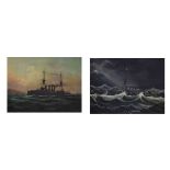 20th Century English School - Pair of oils on board - HMS Minotaur flying White Ensign and Vice