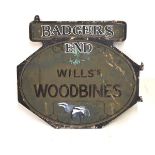 Advertising Interest - Cast aluminium sign advertising Wills's Woodbines with raised lettering,