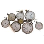 Group of seven assorted silver and white metal pocket watches to include three gentleman's (two open