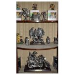 Selection of collectable pewter dragons, etc