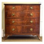 19th Century mahogany bow front chest of two short over three long drawers having splayed bracket