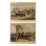 Pair of facsimile coaching prints - Hyde Park Corner and Kennington Gate, 22cm x 50cm, framed and