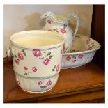 Early 20th Century Spode wash hand jug, basin and pail decorated with pink roses