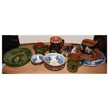 Group of Hungarian slip ware pottery to include; bowls, mugs, etc, together with a Continental sugar