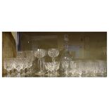 Suite of cut glass ware to include sets of six glasses, two decanters etc
