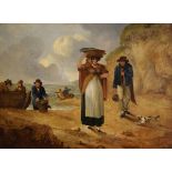 19th Century English School - Oil on canvas - Landing the catch, 34.5cm x 47.5cm, framed