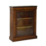 Victorian walnut and string inlaid side cabinet fitted gilt mounts and two shelves enclosed by a