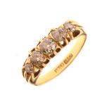 Yellow metal and five stone diamond ring, shank stamped 18ct, size O, 4.8g gross approx