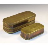 Two 18th/early 19th Century Dutch or German brass copper tobacco boxes, each with engraved