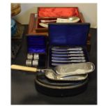 Early 20th Century mahogany-cased canteen of cutlery, together with cased presentation spoons, oak