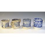 Four 19th Century blue transfer-printed pottery cider mugs to include a loving cup (4)