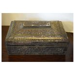 Early 20th Century Huntley & Palmers biscuit tin in the form of a carved Eastern box, 25.5cm wide