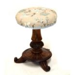 Early 19th Century rosewood revolving music stool on carved turned column