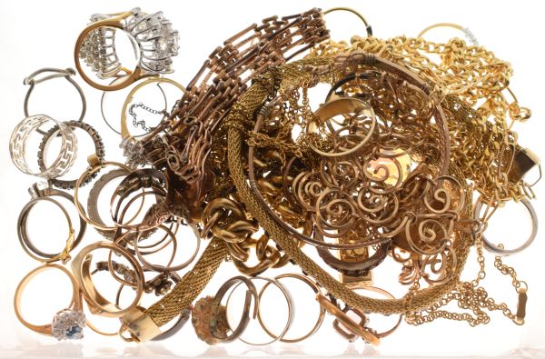 Quantity of rolled gold and other costume jewellery to include; curb link bracelet with padlock,