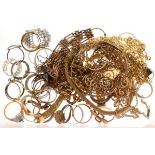 Quantity of rolled gold and other costume jewellery to include; curb link bracelet with padlock,