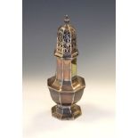 George V silver octagonal sugar caster with decorative pierced domed cover, 3.4toz approx, 16.5cm