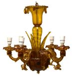 20th Century Italian (Venetian probably Murano) yellow glass six-branch ceiling light of blown