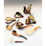 Tobacconalia - Quantity of carved meerschaum and other pipes, pipe stand etc