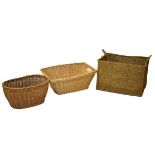 Large two handled seagrass basket of rectangular form, 58cm wide x 38cm high, together with two