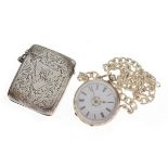 Edward VII silver vesta case with engraved floral decoration, Birmingham 1905, 1toz approx, together