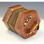 Lachenal type hexagonal concertina having fretwork ends twenty-one keys