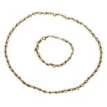 Yellow metal fancy-link necklace stamped ORI 829 AR 750, of alternate circular and elongated belcher