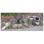 Quantity of composite stone garden ornaments, metal bird bath, etc