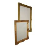Two reproduction rectangular gilt framed bevelled glass wall mirrors, 106cm x 75cm and 73cm x 63cm