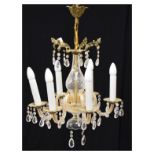 20th Century glass and gilt metal six-branch chandelier with cut lustre drops, approximately 42cm