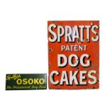 Advertising - Enamel sign for Spratt's patent dog cakes, 100cm x 75cm, together with Spiller's Osoko