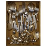 Collection of Georgian and later silver flatware including various table forks, sifting spoon,