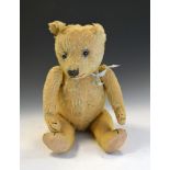 Vintage golden mohair children's teddy bear with glass eyes, measures approximately 50cm high
