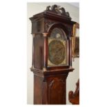 18th Century mahogany longcase clock, the eight-day arched brass dial with moon phase engraved
