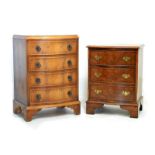 Reproduction yew finish serpentine front chest of four drawers, and one other smaller three drawer