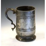 Early 19th Century pewter Quart mug, with City of Bristol Excise stamp over two bands of reeded