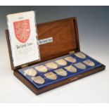 Cased set of twelve silver ingots featuring 'The Royal Arms' in celebration of Queen Elizabeth II'
