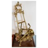 Brass easel stand and a pair of brass wall gas lights