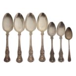 Set of four Victorian silver dessert spoons, London 1850, together with a pair of matching