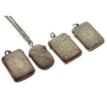 Two Victorian silver vesta cases, Chester 1899 and Birmingham 1900, together with two unmarked