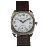 J.W. Benson, London - Early 20th Century silver-cased Trench-style wristwatch, white Arabic dial