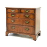 Reproduction mahogany and herringbone inlaid chest of two short over three long drawers, 71cm wide