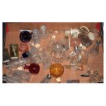 Selection of assorted glass scent bottles, atomisers, toiletry jars etc