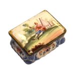 Late 18th/early 19th Century enamel box of rectangular form, the hinged cover decorated with a