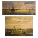 Michael Crawley - Watercolour - Crossing the harbour bar, and one other harbour scene 25cm x 36cm