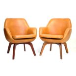 Modern Design - Pair of 1960's/70's tub office chairs, each with tan leatherette upholstery on