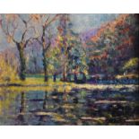 Mary Davies - Oil on board - Rickford Pool, unsigned, 23cm x 28cm, framed