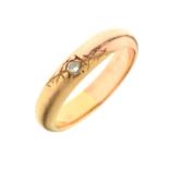 Yellow metal wedding band, size O, 5.2g approx