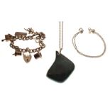 Assorted silver and other jewellery to include; a charm bracelet with heart-shaped padlock and