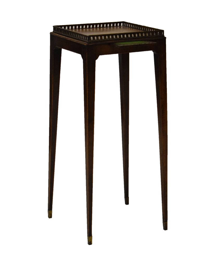 George III style mahogany kettle stand, the square top with brass gallery on square tapered