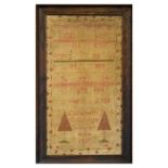 Early 19th Century sampler worked by Elizabeth Golledge, dated 1819, 45cm x 24cm, framed